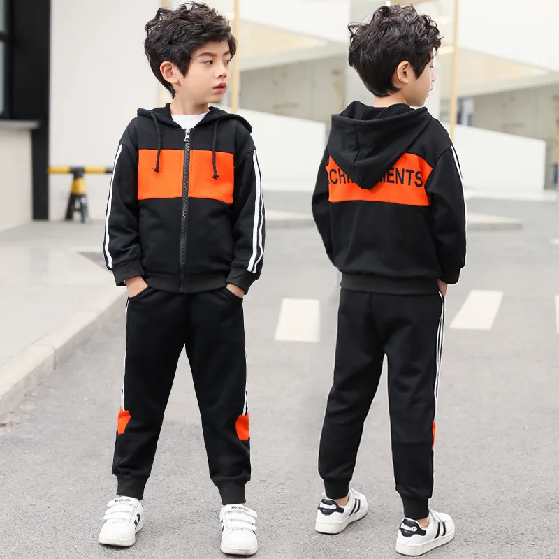 

Color Blocking Tracksuit for Boys Zipper Active Printed Clothes 2 Piece Set Fashion Autumn Teenagers Coat + Pants Boy Set