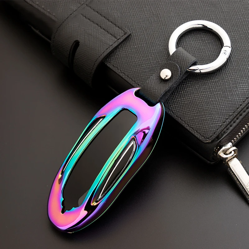 

Zinc Alloy+Leather Keychain Car Key Case Cover Genuine Leather Belt Key Shell Storage Bag Protector for Tesla Model S Model X