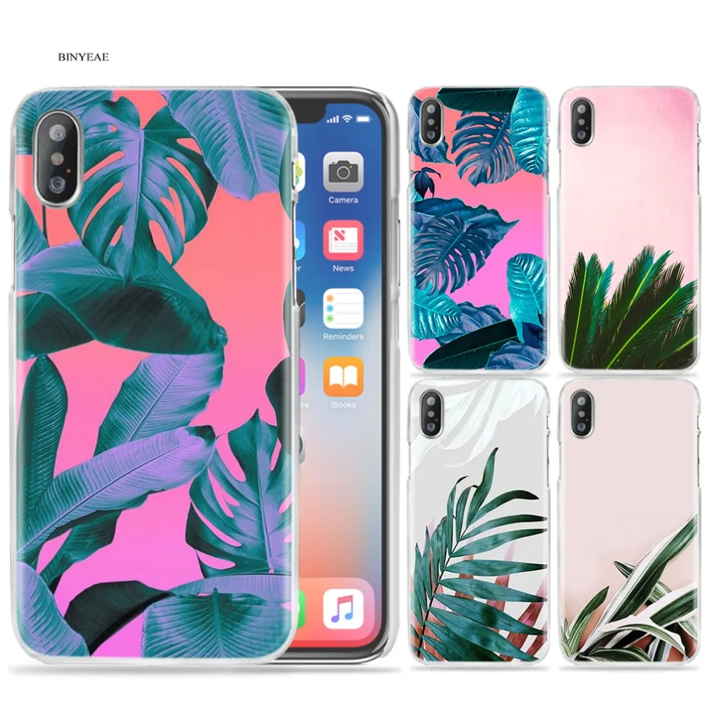 

Case for iPhone X XS MAX XR 7 8 Plus 6 6S Plus 5 5S SE 5C 4 4S 7+ 8+ 7Plus 8Plus Cover Phone Cases pink green leaf plant