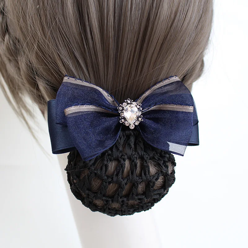 

Yarn Fabric Bow Headdress Hairpins Korean Professional Bank Stewardess Nurse Pocket Net Bun Snood Hair Clips Girls Accessories