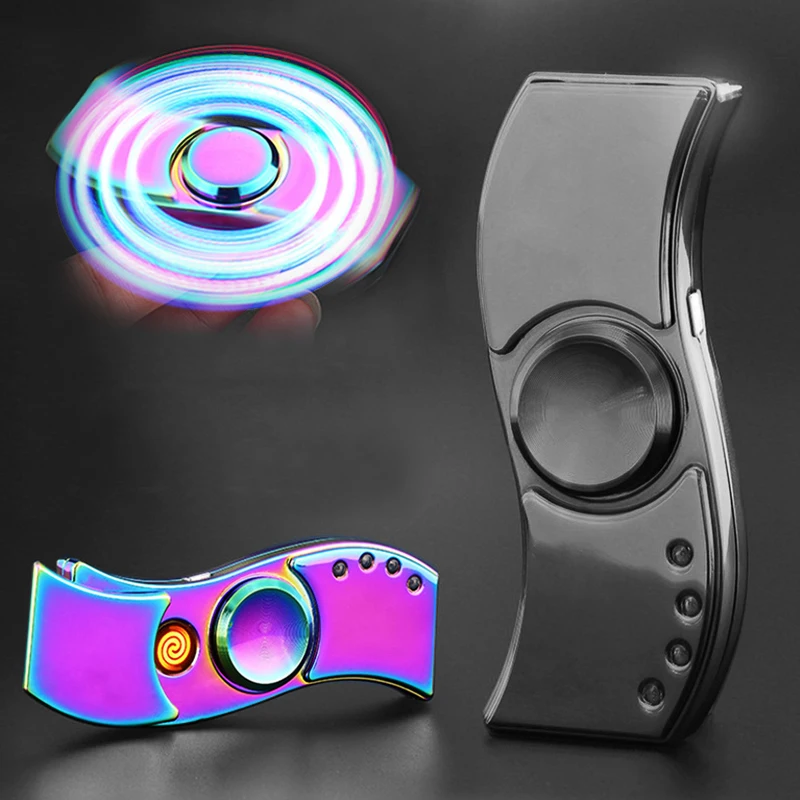 

Propeller style Fidget Hand Finger Decompression Gyro Cigarette Lighter with LED Flash Light & USB Charging