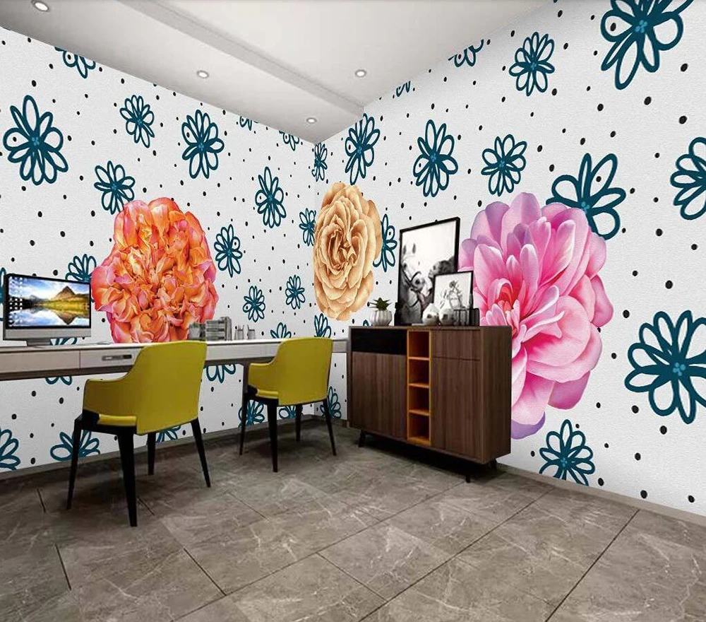 Декоративные обои ручной росписью цветы детская комната фоновая стена