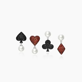 

New Poker Knight Stud Earrings Women Fashion Personality Design Pearl Zircon Heart Spades Copper Earrings Fine Jewelry