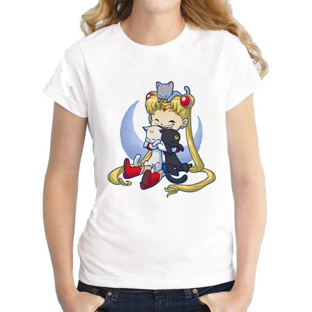 Женская футболка sailor moon летняя забавная Футболка с принтом кота 2017 | одежда