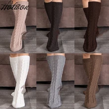 Носки для дома; зимние теплые женские длинные вязаные носки для кровати с помпоном для девочек; вязаные шерстяные тапочки; носки-тапочки ручной работы