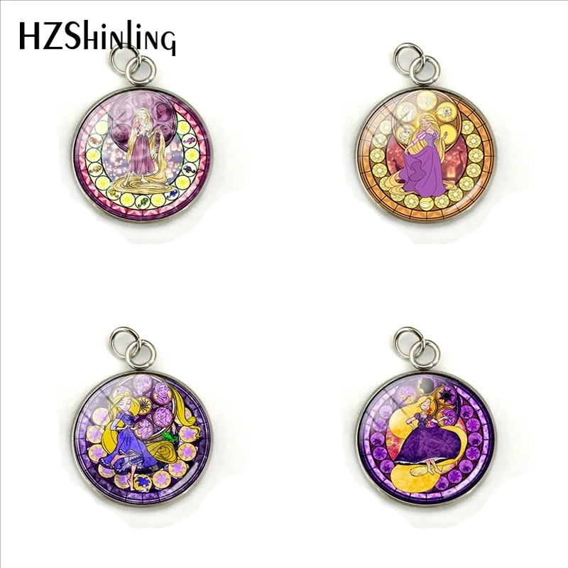 

New Fashion Rapunzel Princess Round Pendants Handmade Glass Cabochon Princess Art Photo Stainless Steel Charms Jewelry