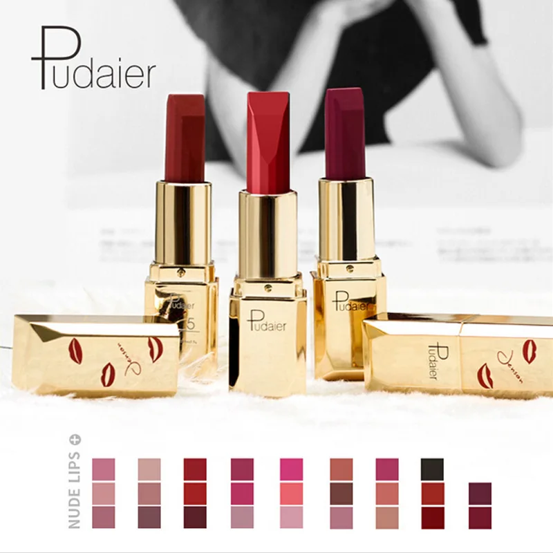 Makeup Pudaier Velvet Matte Lipstick Waterproof Liquid Lip Gloss Nudes Black Red Nutritious Balm Cosmetics |