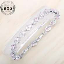 Год подарки 18+ 2 см браслет для женщин розовый кубический цирконий белые камни серебро 925 ювелирные изделия Ювелирная коробка и