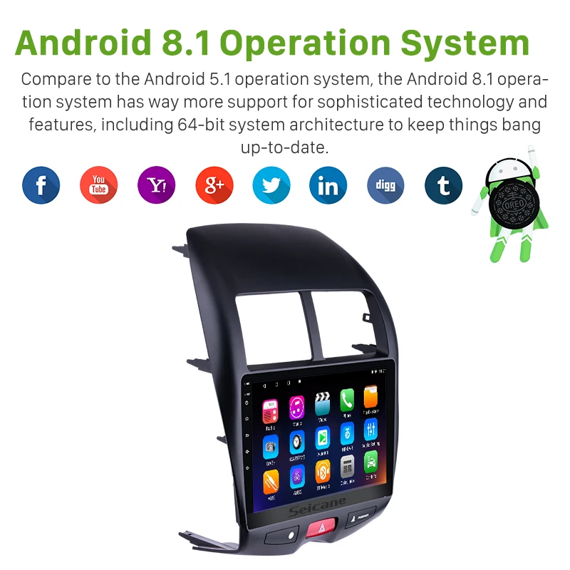 Sale Seicane Android 6.0/7.1/8.1 GPS 10.1" Car Radio For Mitsubishi ASX Peugeot 4008 2010 2011 2012 2013 2014 2015 3G WIFI Bluetooth 1