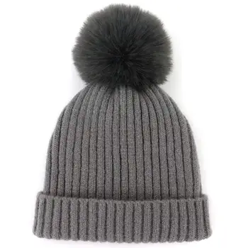 

Winter Women's Cap Simple Knitted Beanies Blank Big Pompom Hats for Ladies
