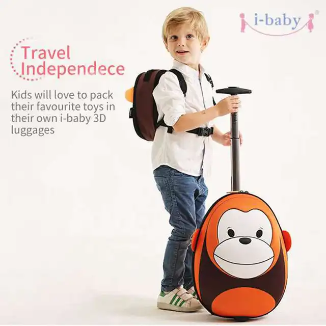 i baby 3D Animal Design Kids Rolling Luggage Toddler Travel Case Cartoon Boarding Carry on