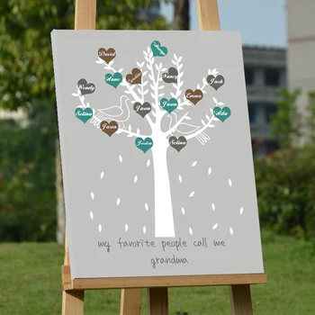 

Customized Wedding Decoration Canvas Guest Book Chic Family Tree with Heart Personalized Name Wooden Guestbook Frame Gift Favors