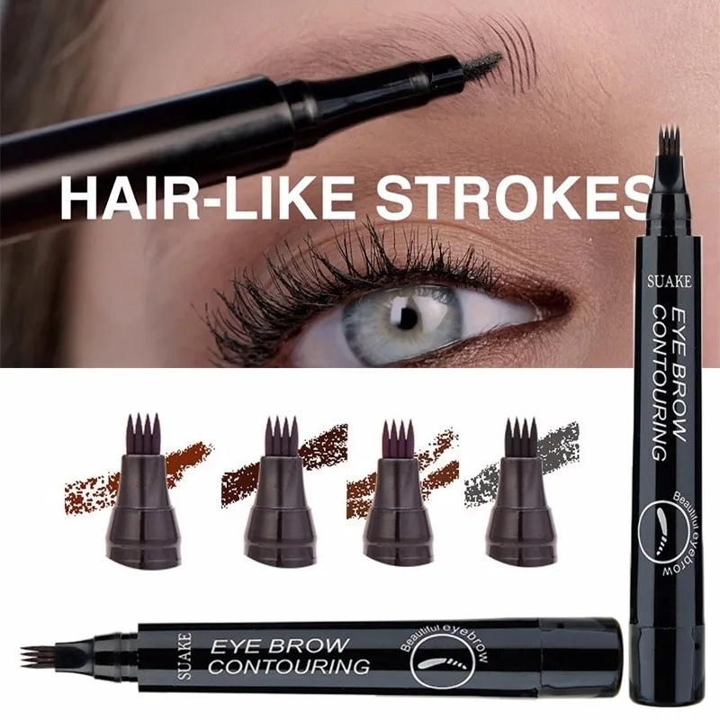 

4 Colors Eyebrow Tattoo Pen Fine Sketch Liquid Durable Waterproof Long-lasting Natural Eyebrow Pencil Women Makeup TSLM1