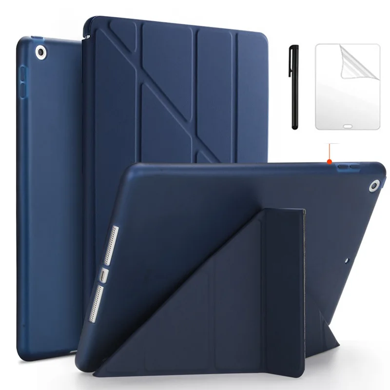 

Slim Flip Stand PU Leather case For ipad 5 ipad 6 Silicone Soft Back Smart cover for ipad Air 2 Air 1 9.7 inch Case + Pen Film