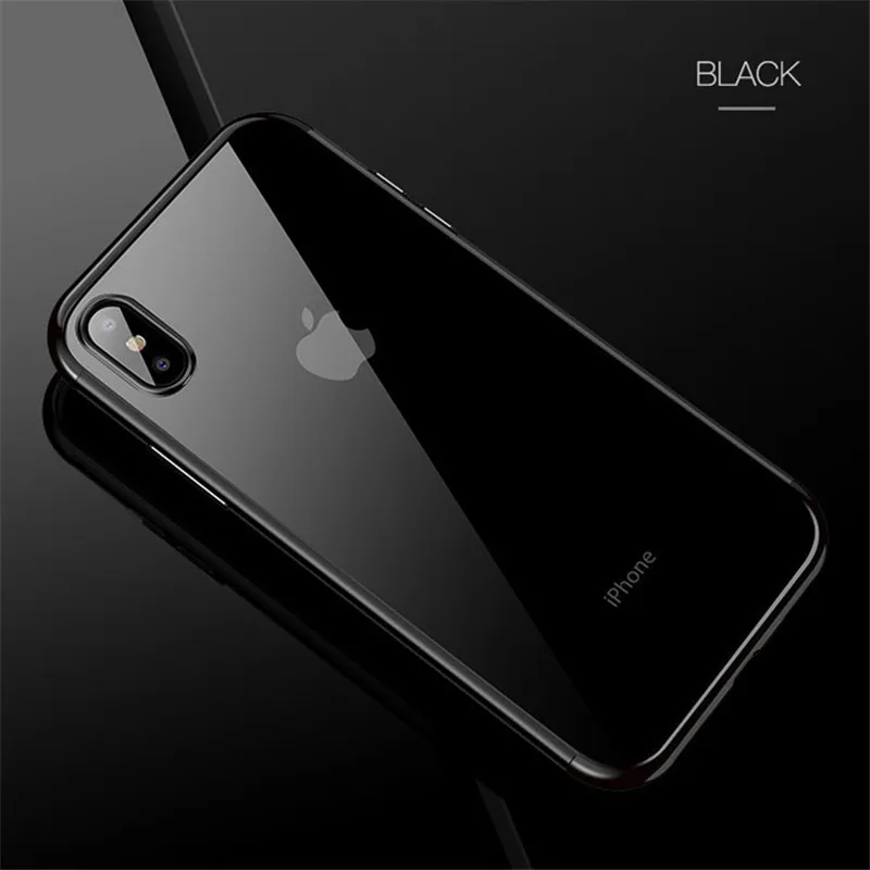 Хит, мягкий прозрачный чехол с рамкой для iPhone X, XS, XR, XS, Max, 8, 7, Ультратонкий чехол с кристаллами для iPhone 6, 6S Plus, 5, 5S, SE - Цвет: Black