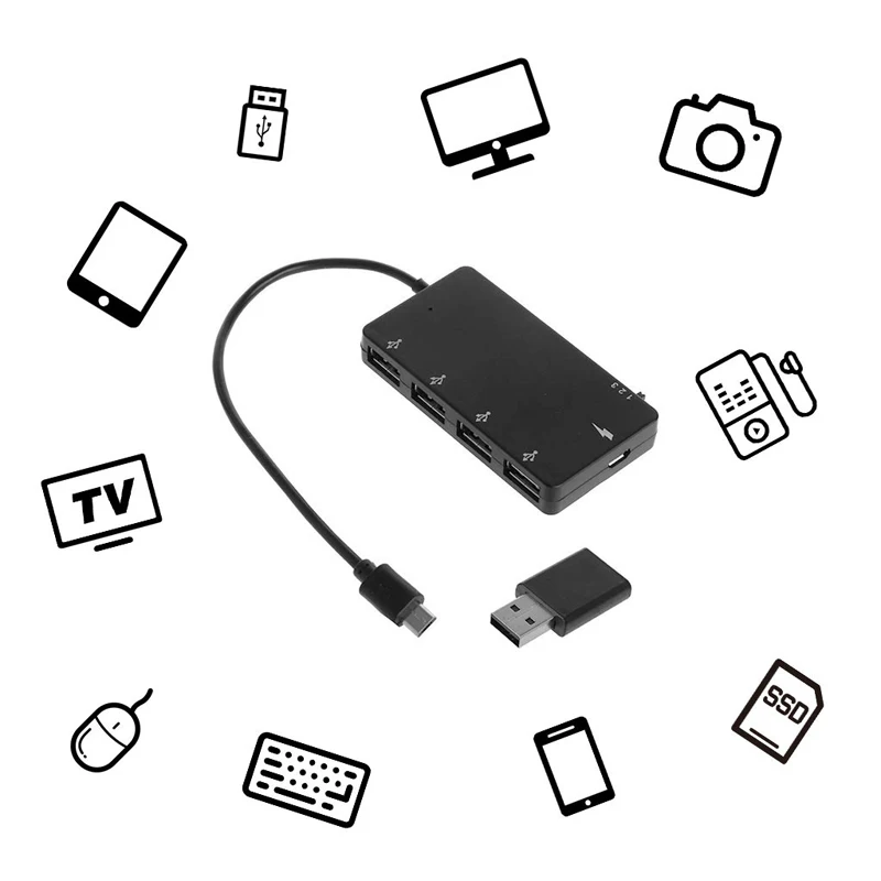 Micro USB OTG 4 Port Hub Power Charging Adapter Cable For Smartphone Tablet Micro USB OTG 4 Port Hub Power Charging Adapter Cable For Smartphone Tablet