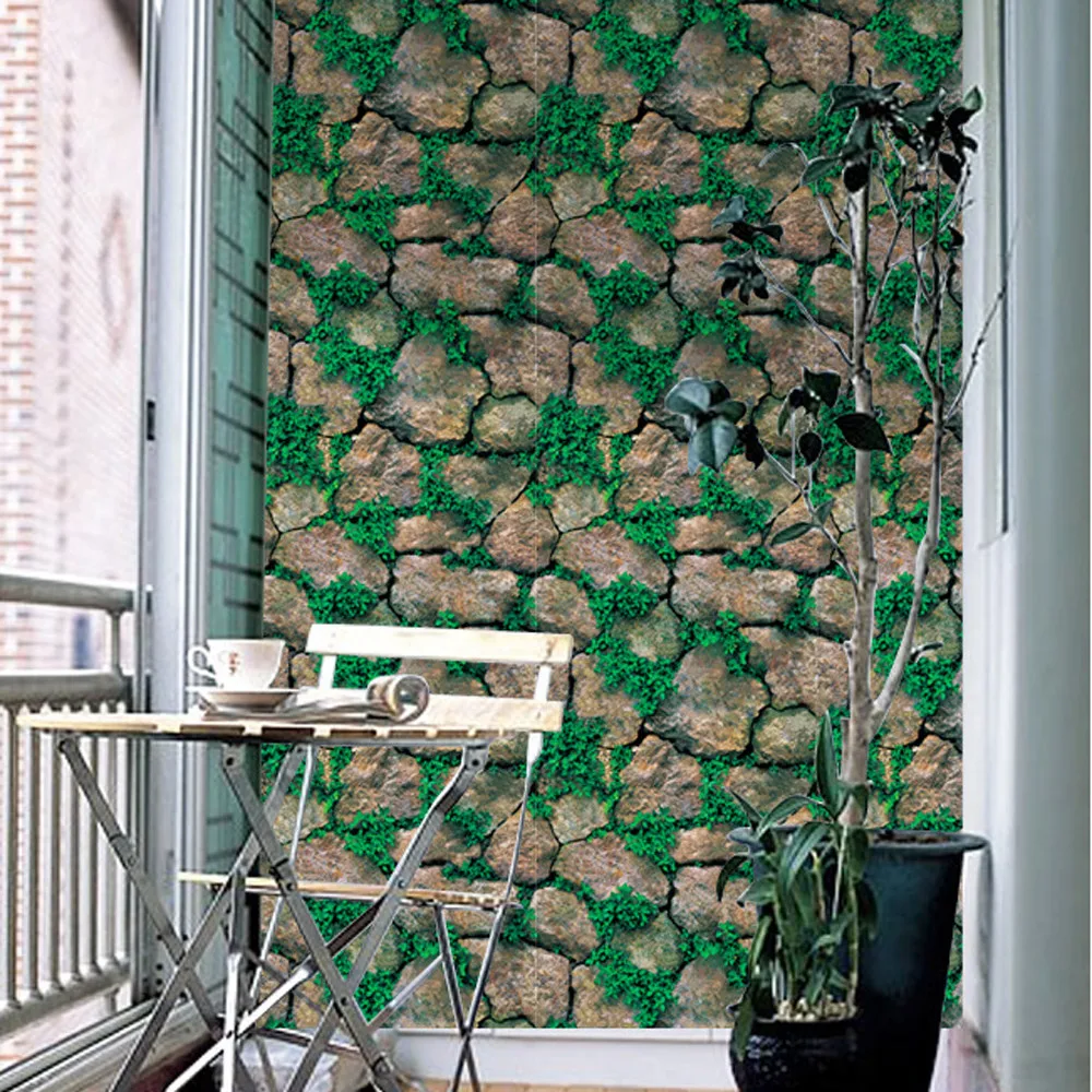 

45 * 100cm Wall Stickers 3D Wall Paper Brick Stone Moss Rustic Effect Self-adhesive Wall Stickers PVC Wallpaper Home Decor