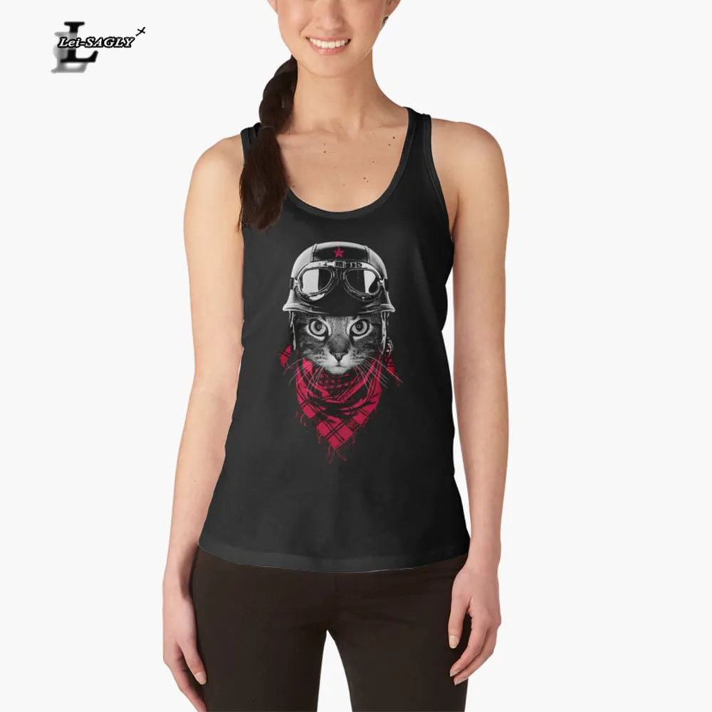 

Lei-SAGLY Women New Black Loose Tank Top Women Funny Cat Printed Summer Hot Sale Quick Drying Ladies Sexy Tops Tee Sleeveless