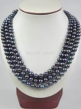 

HFINE 9-10mm Real AAA black Pearl Necklace 60"LONG