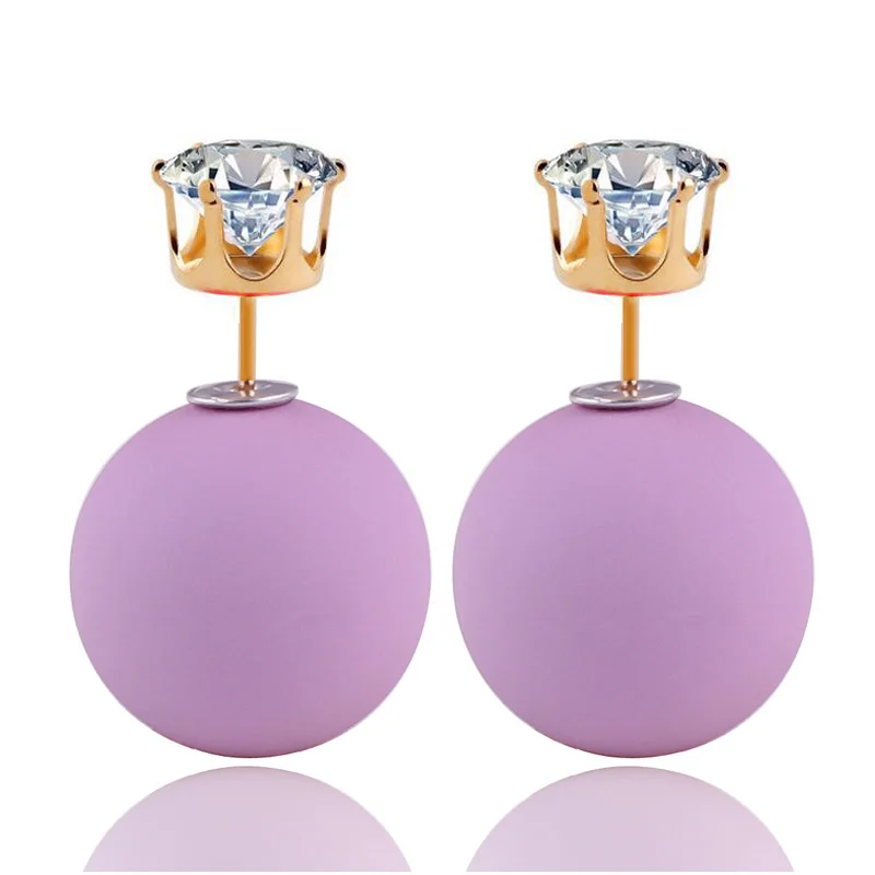 

New Luxury Gold Plated Shining Crown Crystal Earrings Double Sides Big Pearl Stud Earrings Rubber Ball Beads Earrings For Women