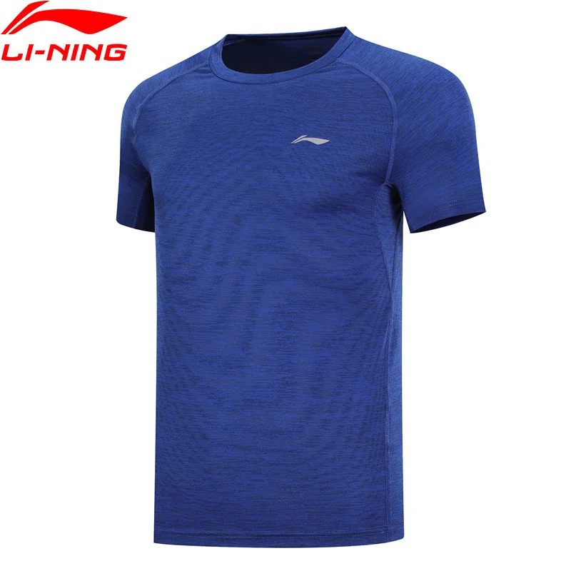 (Клиренс) Li Ning Мужская футболка для бега сухая дышащая 100% полиэстер футболки с