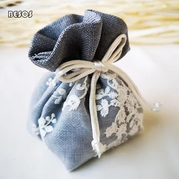 

Small Size Gray Double-Layer Embroidery Bundle Pocket Cotton Drawstring Gift Packaging Stand White Clear Pearl Yarn Bag D010G