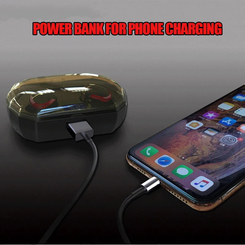 VTIN TWS Bluetooth Headset 5.0 Wireless Mini Power Digital Display Touch Control IPX6 Waterproof Bluetooth In-ear Earbud 3000mAh (13)