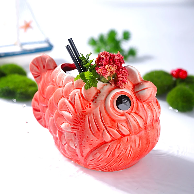 

INS Network Reds 3D PIRANHA Original Cocktail Cup Wine Glass Bar Scary Fish Flux Led Ice Cream Hawaii TIKI Funny Glasses Xicara