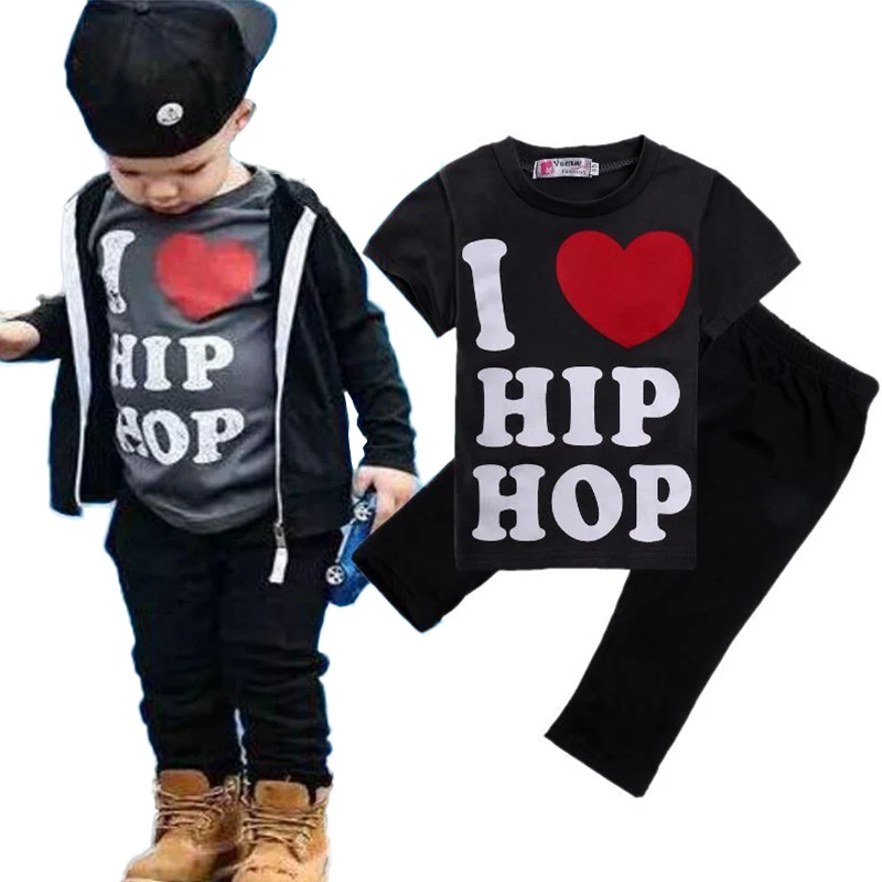 

I Love Hip Hop Kids Letters 2pcs Clothing Set Fashion Toddler Kids Boy Casual T-shirt Tops Pants Outfits Sets Clothes 1-6T