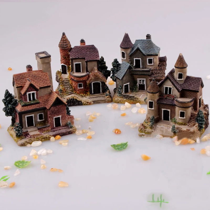 Random Style Resin Mini Fairy Garden Miniature Thatched House Landscape Micro Decor Ornament