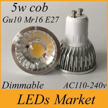 

30% off led cob spot light dimmable 5w led lamp gu10 mr16 e27 led spotlight 110-240v 12v led light warm cold white 60angle CRI85