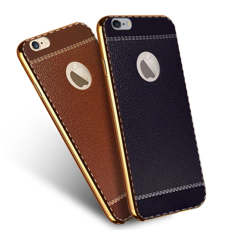 Litchi Grain TPU Phone Cases For iPhone 6 6S 7 Plus 5S Case Luxury Plating Frame Striae Back Cover For iPhone SE 6Plus 7Plus