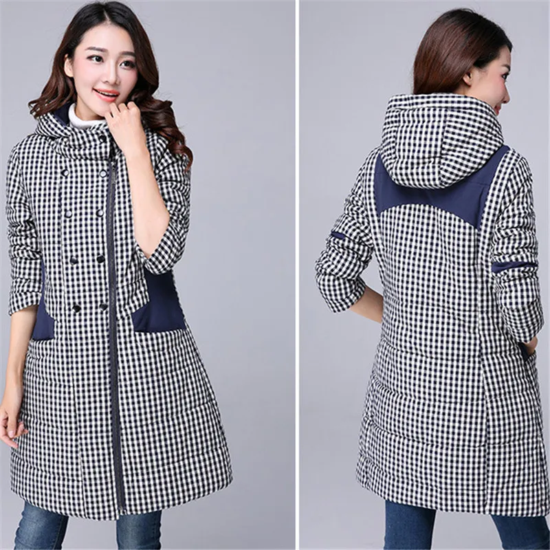 Longues Plus Amérique Europe Black 2018 Longue Size Plaid Red Plaid Cx399 Mince À Nouvelle Manches Bureau Blue Manteau Parka Femmes D'hiver Capuche navy Manteaux Épais Lâche Chic Plaid dark wq7OZwYt
