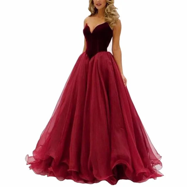 2016 Charming Strapless Wine Red Prom Dresses Long Burgundy Sweetheart Evening Dress