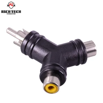 

50pcs Y shape RCA Connectors Nickel Plated RCA Jack/Male Plug to 2xRCA Female Jacks Audio Converter