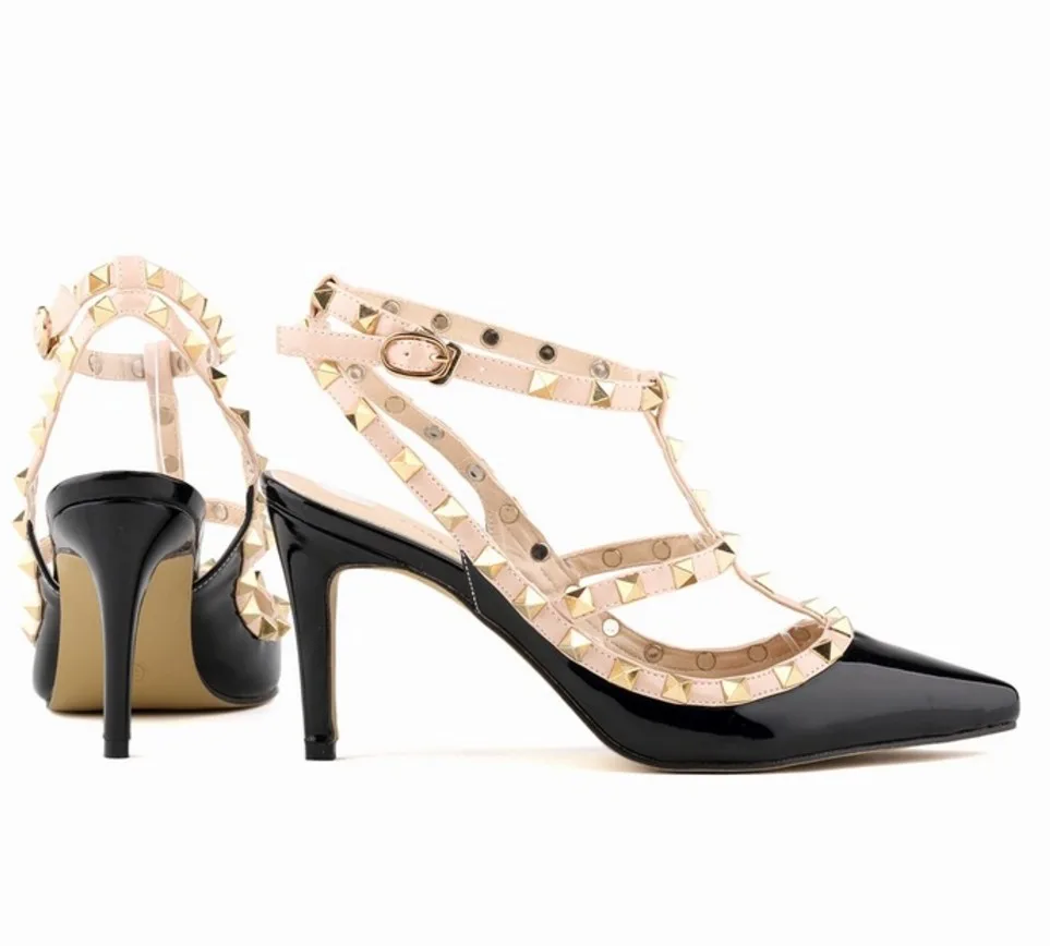 

Buckle Sandals Women Shoes Brand Designer Shoes Rivets Pumps High Heels Ladies Shoes Sexy Party Valentine Shoes Zapatos Mujer
