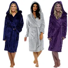 Зимняя одежда ночная одежда с капюшоном плюшевый удлиненная шаль халат Домашняя одежда накидка халат с длинными рукавами Pijama Mujer# VC7