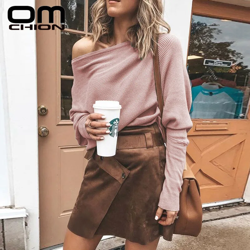OMCHION Pull Femme 2018 Autumn Winter Slash Neck One Shoulder Off Sexy Sweater Women Batwing Sleeve Loose Female Pullover LMY103 | Женская