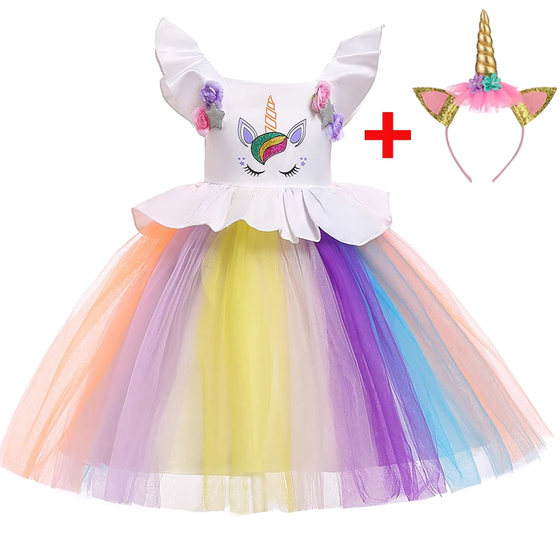 Детские нарядные платья для девочек платье с единорогом на Хэллоуин для девочек 2 предмета, детское платье-пачка принцессы для девочек возрастом от 3 до 10 лет, L5066