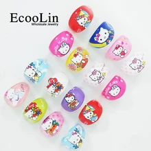 10Pcs Hello Kitty Resin Plastic Rings KT Cartoon Ring For Lovely Children Kid Boys Girls Jewelry Mixed Lots BK401