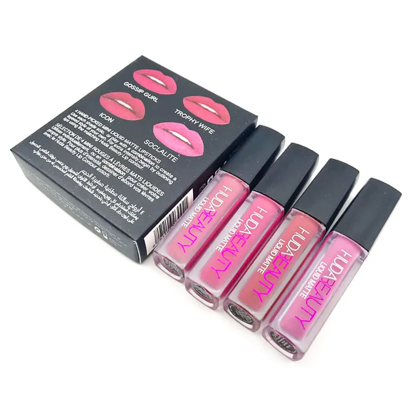 Paleta Hudas beauty 4 вида цветов Набор для губ матовая губная помада водостойкий