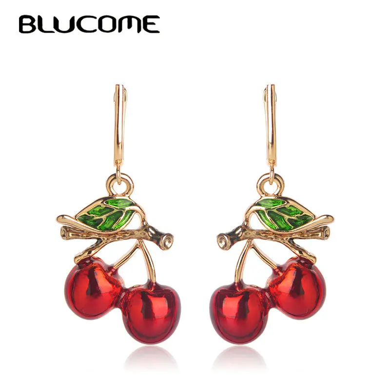Blucome модные яркие кровяные красные серьги Вишенки эмалированные крючки