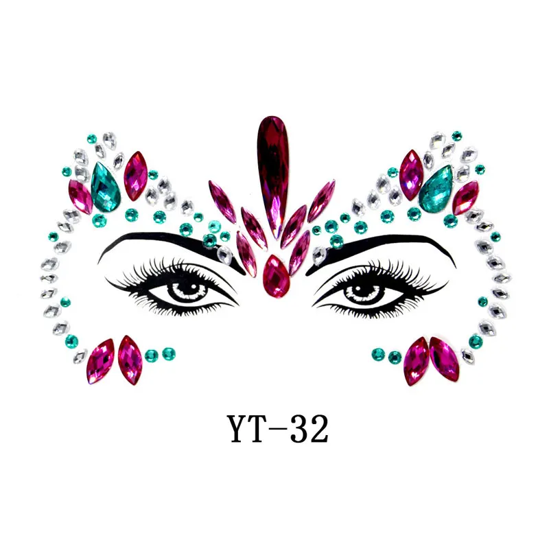 3D Face Crystal Glitter Jewels Tattoo Sticker Women Fashion Face Body Gems Gypsy Festival Adornment Party Beauty Makeup Stickers - Цвет: YT-32