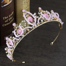 Красота Театрализованное розовый Тиара повязка Роскошная обувь с украшением в виде кристаллов и стразами queen корона для Для женщин свадебные аксессуары для волос