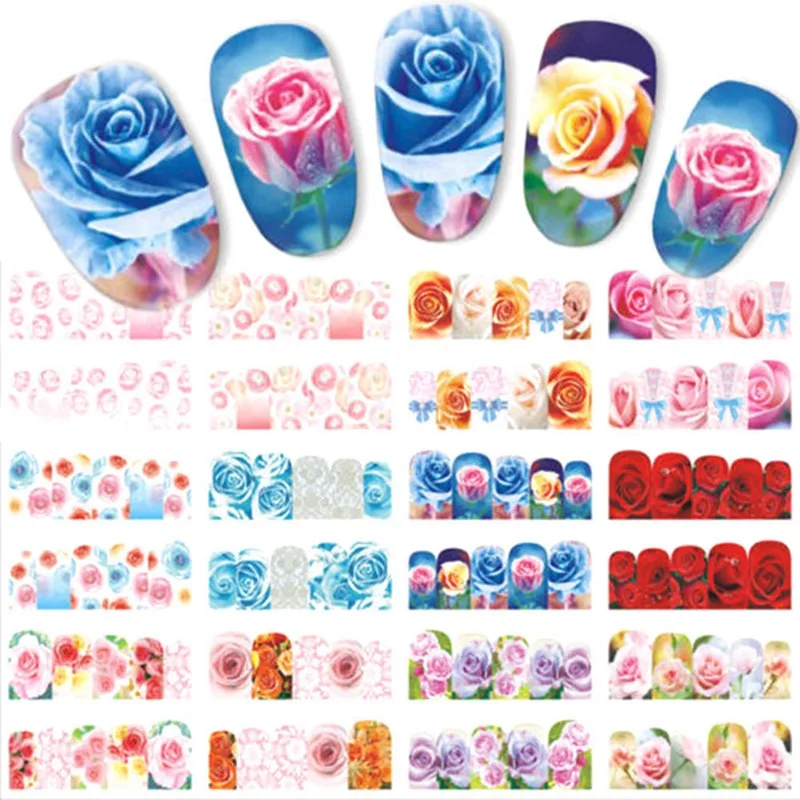 1Pcs New Arrival 12 Designs Water Transfer Nail Sticker Flower Rose Red Designs Full Wraps  Decals DIY Decor Manicure