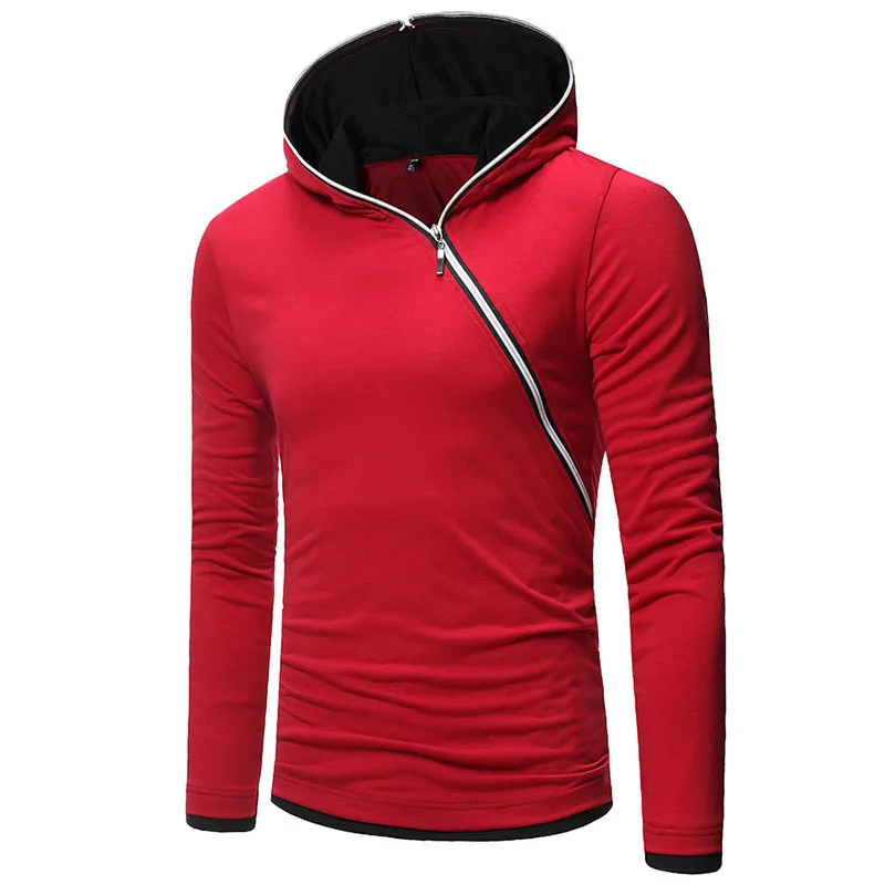 Men's Casual Diagonal Zip Hooded Design Fashion Long Sleeve Hooded T ...