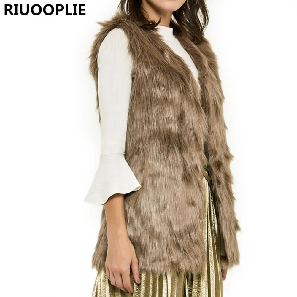 

RIUOOPLIE Autumn Winter Faux Fur Vest Colete De Pele Falso Jacket Casacos Femininos Womens Coat Plus Size