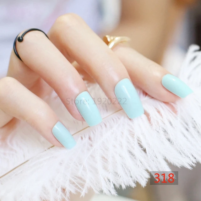2017 24pcs Hot Fashion Long Section Square Head Candy False 2017 24pcs Hot Fashion Long Section Square Head Candy False Nails Decoration Ling Blue M318