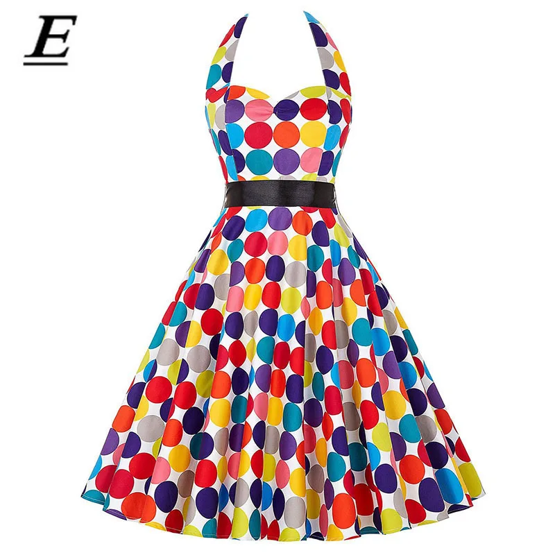

Polka Dot Retro Dress Halter Party Dress Hepburn Vintage 50S 60S Pin Up Rockabilly Dresses Robe Plus Size Elegant Summer Dress