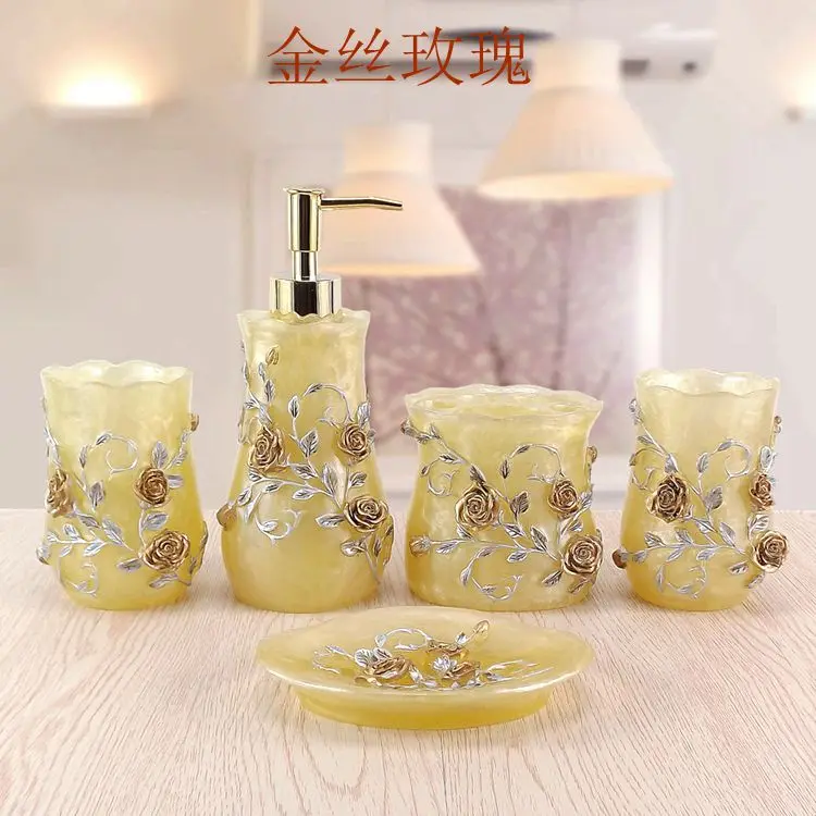 

Lemei resin five piece bathroom Wedding Suit European style bathroom products, wash gargle cup Kit toothpaste dispenser